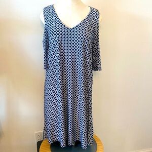 Tacera Navy White Cold Shoulder MIDI Dress Size Medium